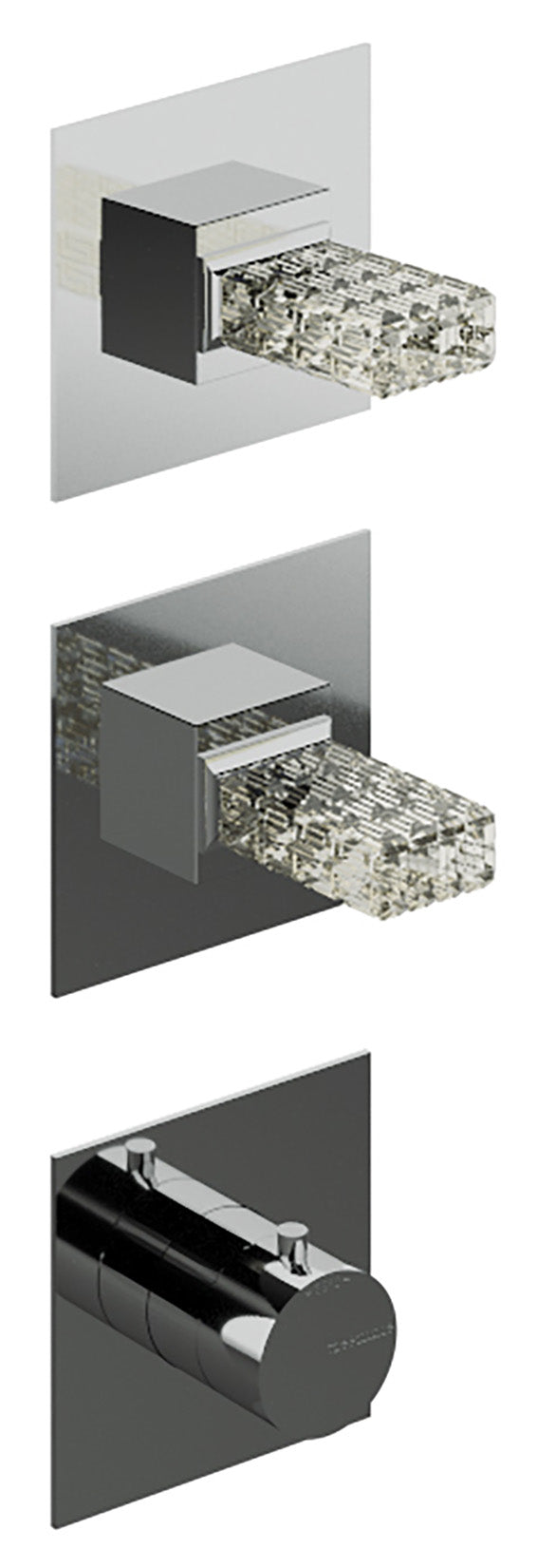 Rubinetterie Treemme 3M Kea RWIT 7A74 CC RO + RWIT 7274 ZZ 40 Miscelatore Termostatico Doccia Incasso Muro 2 Uscite Senza Piastra 3 Fori 2 Manopole In Cristallo Trasparente Materiale Ottone Finitura Cromata Parte Interna Esterna Incluse