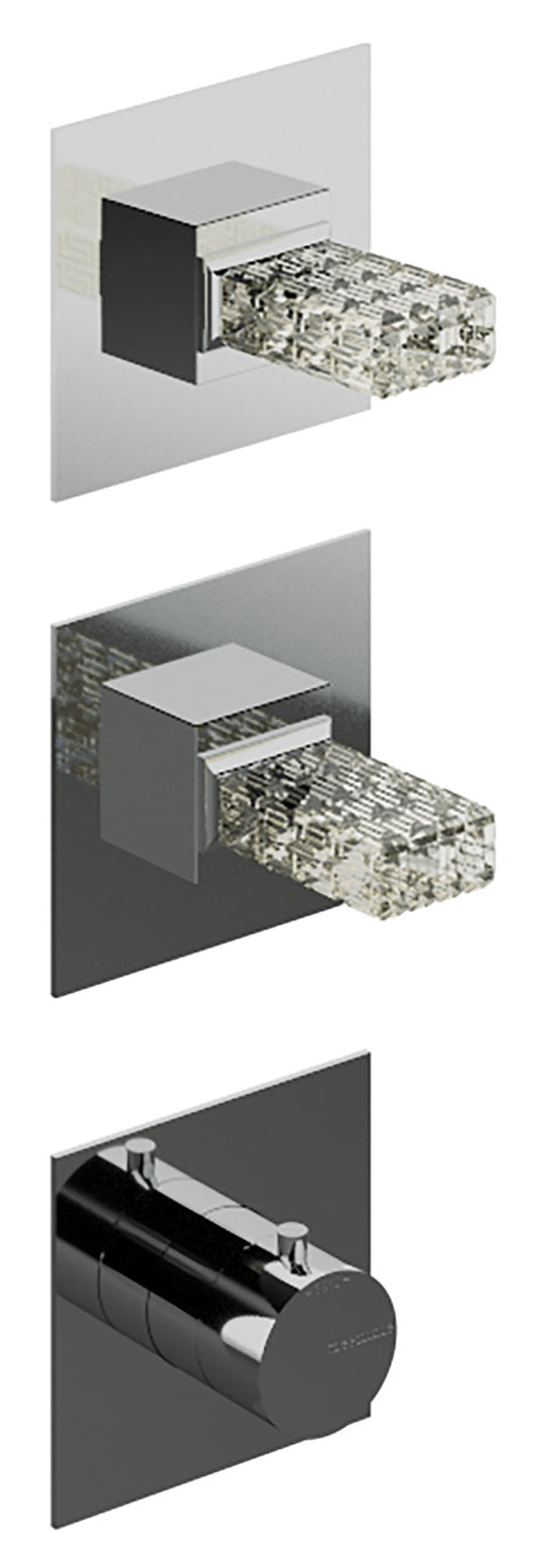 Rubinetterie Treemme 3M Kea RWIT 7A74 CC RO + RWIT 7274 ZZ 40 Miscelatore Termostatico Doccia Incasso Muro 2 Uscite Senza Piastra 3 Fori 2 Manopole In Cristallo Trasparente Materiale Ottone Finitura Cromata Parte Interna Esterna Incluse