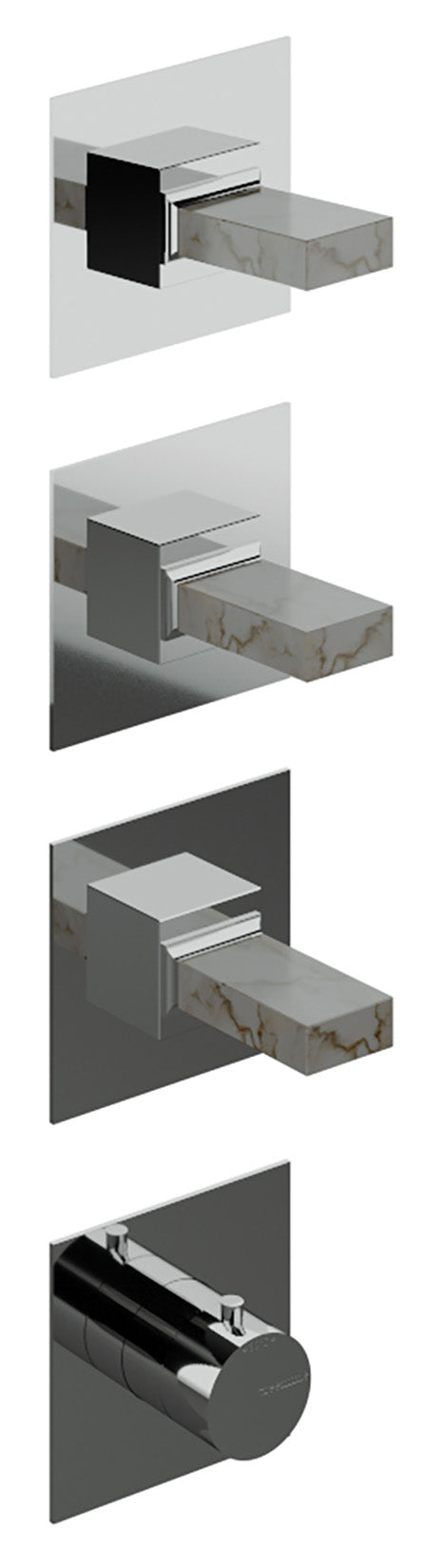 Rubinetterie Treemme 3M Kea RWIT 7A75 CC K1 + RWIT 7275 ZZ 40 Miscelatore Termostatico Doccia Incasso Muro 3 Uscite Senza Piastra 4 Fori Tre Manopole in Marmo Avorio Segesta Materiale Ottone Finitura Cromata Parte Interna Esterna Incluse