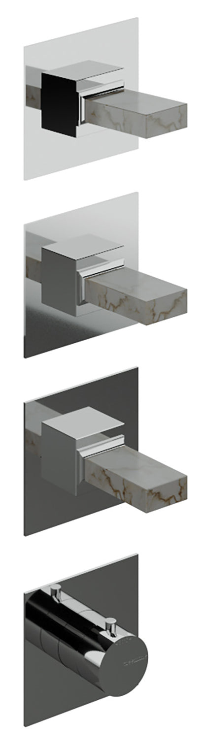 Rubinetterie Treemme 3M Kea RWIT 7A75 CC K1 + RWIT 7275 ZZ 40 Miscelatore Termostatico Doccia Incasso Muro 3 Uscite Senza Piastra 4 Fori Tre Manopole in Marmo Avorio Segesta Materiale Ottone Finitura Cromata Parte Interna Esterna Incluse