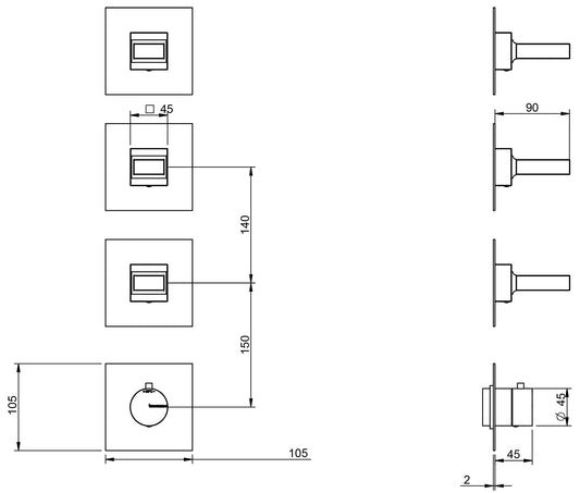 Rubinetterie Treemme 3M Kea RWIT 7A75 CC K1 + RWIT 7275 ZZ 40 Miscelatore Termostatico Doccia Incasso Muro 3 Uscite Senza Piastra 4 Fori Tre Manopole in Marmo Avorio Segesta Materiale Ottone Finitura Cromata Parte Interna Esterna Incluse