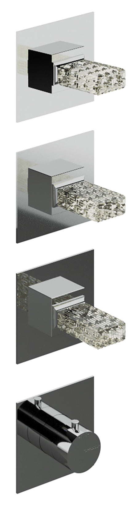 Rubinetterie Treemme 3M Kea RWIT 7A75 CC RO + RWIT 7275 ZZ 40 Miscelatore Termostatico Doccia Incasso Muro 3 Uscite Senza Piastra 4 Fori Tre Manopole in Cristallo Trasparente Materiale Ottone Finitura Cromata Parte Interna Esterna Incluse