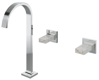 Rubinetterie Treemme 3M Kea RWIT 3A85 CC K1 + RWIT 3A60 ZZ 02 Miscelatore Batteria Lavabo 290 mm Appoggio 2 Leve Marmo Avorio Segesta Muro 3 Fori Stile Moderno Altezza 383 mm Lunghezza 206 mm Materiale Ottone Finitura Cromato Parte Interna Esterna Incluse