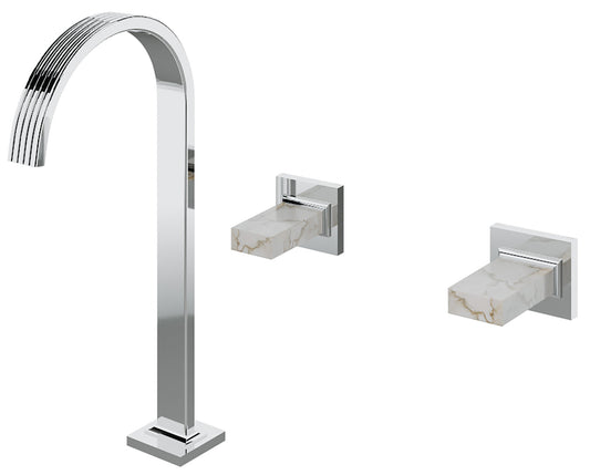Rubinetterie Treemme 3M Kea RWIT 3A85 CC K1 + RWIT 3A60 ZZ 02 Miscelatore Batteria Lavabo 290 mm Appoggio 2 Leve Marmo Avorio Segesta Muro 3 Fori Stile Moderno Altezza 383 mm Lunghezza 206 mm Materiale Ottone Finitura Cromato Parte Interna Esterna Incluse