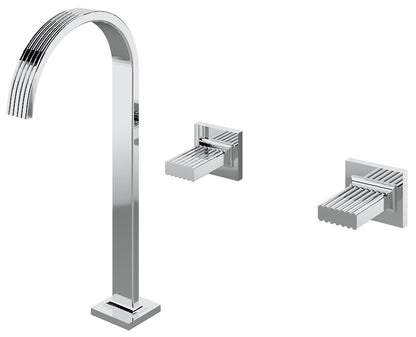 Rubinetterie Treemme 3M Kea RWIT 3A85 CC KO + RWIT 3A60 ZZ 02 Miscelatore Batteria Lavabo 290 mm Appoggio 2 Manopole in Ottone a Muro 3 Fori Stile Moderno Altezza 383 mm Lunghezza 206 mm Materiale Ottone Finitura Cromato Parte Interna Esterna Incluse