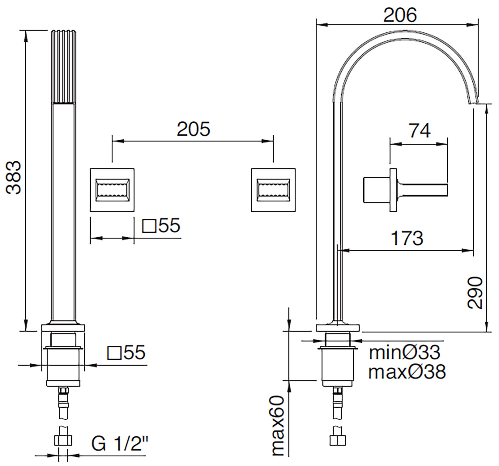 Rubinetterie Treemme 3M Kea RWIT 3A85 CC KO + RWIT 3A60 ZZ 02 Miscelatore Batteria Lavabo 290 mm Appoggio 2 Manopole in Ottone a Muro 3 Fori Stile Moderno Altezza 383 mm Lunghezza 206 mm Materiale Ottone Finitura Cromato Parte Interna Esterna Incluse