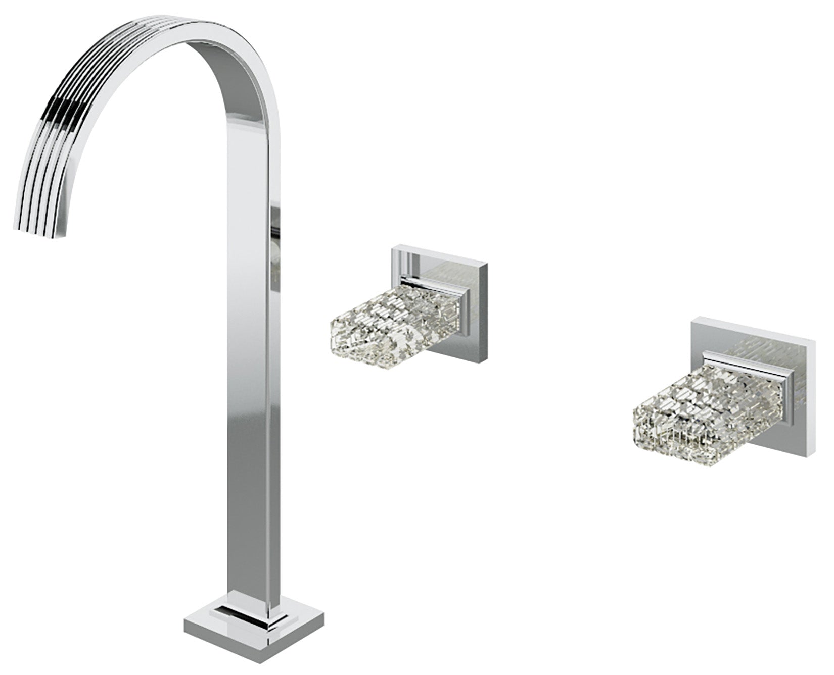 Rubinetterie Treemme 3M Kea RWIT 3A85 CC RO + RWIT 3A60 ZZ 02 Miscelatore Batteria Lavabo 290 mm Appoggio 2 Leve Cristallo Trasparente Muro 3 Fori Stile Moderno Altezza 383 mm Lunghezza 206 mm Materiale Ottone Finitura Cromo Parte Interna Esterna Incluse