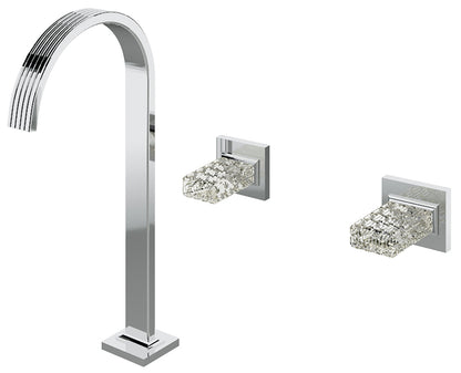 Rubinetterie Treemme 3M Kea RWIT 3A85 CC RO + RWIT 3A60 ZZ 02 Miscelatore Batteria Lavabo 290 mm Appoggio 2 Leve Cristallo Trasparente Muro 3 Fori Stile Moderno Altezza 383 mm Lunghezza 206 mm Materiale Ottone Finitura Cromo Parte Interna Esterna Incluse