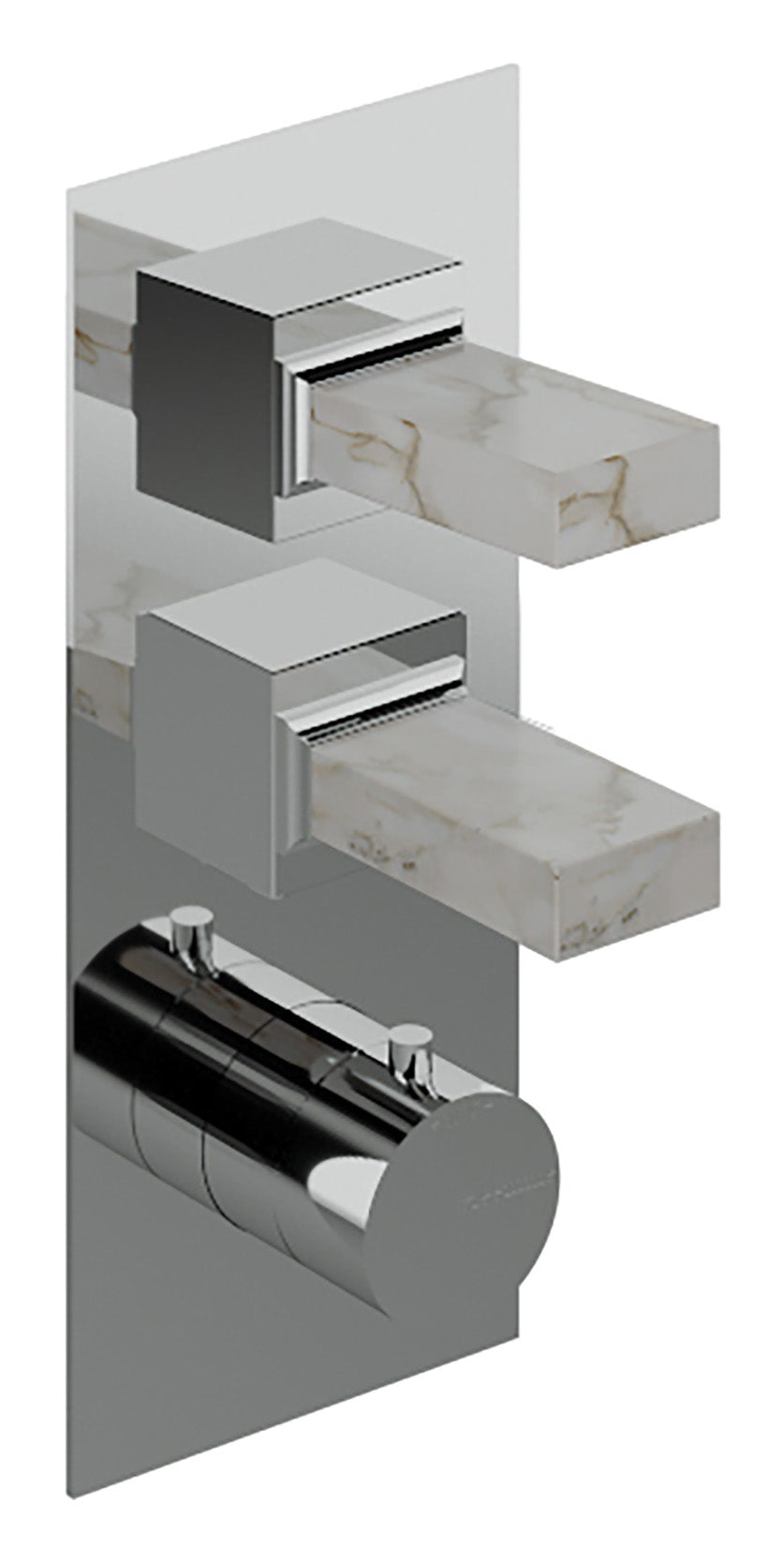Rubinetterie Treemme 3M Kea RWIT 7A86 CC K1 + RWIT 7286 ZZ 30 Miscelatore Termostatico Doccia Incasso Muro 2 Uscite Con Piastra 3 Fori Due Manopole in Marmo Avorio Segesta Materiale Ottone Finitura Cromata Parte Interna Esterna Incluse