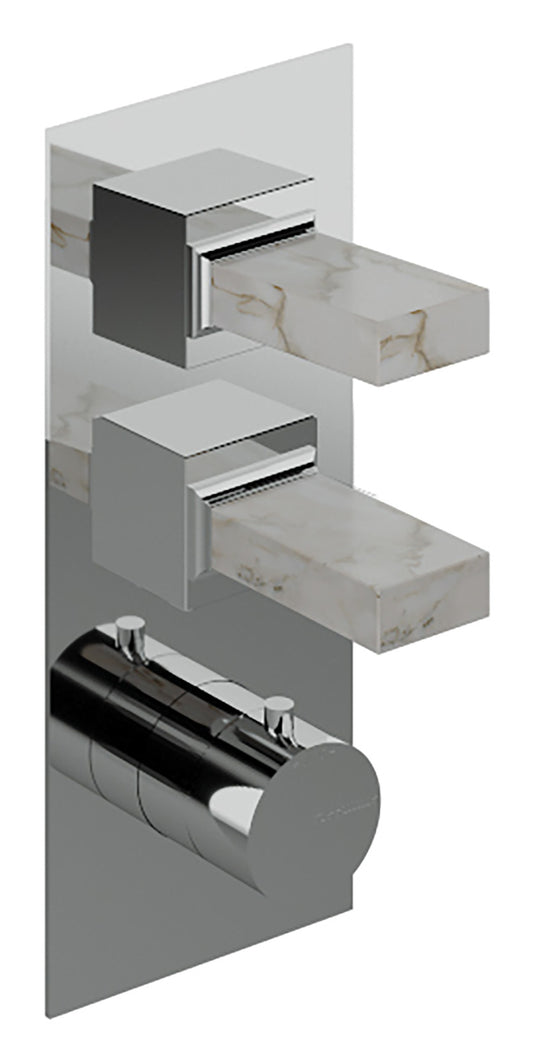 Rubinetterie Treemme 3M Kea RWIT 7A86 CC K1 + RWIT 7286 ZZ 30 Miscelatore Termostatico Doccia Incasso Muro 2 Uscite Con Piastra 3 Fori Due Manopole in Marmo Avorio Segesta Materiale Ottone Finitura Cromata Parte Interna Esterna Incluse