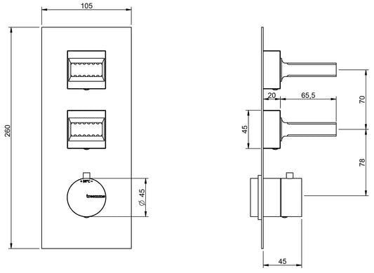 Rubinetterie Treemme 3M Kea RWIT 7A86 CC KO + RWIT 7286 ZZ 30 Miscelatore Termostatico Doccia Incasso Muro 2 Uscite Con Piastra 3 Fori Due Manopole in Ottone Materiale Ottone Finitura Cromata Parte Interna Esterna Incluse