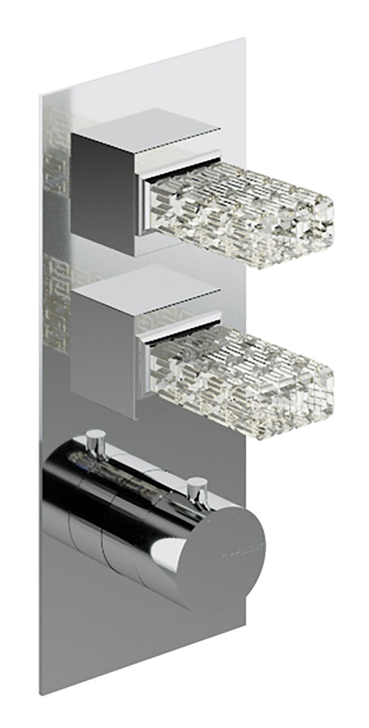 Rubinetterie Treemme 3M Kea RWIT 7A86 CC RO + RWIT 7286 ZZ 30 Miscelatore Termostatico Doccia Incasso Muro 2 Uscite Con Piastra 3 Fori Due Manopole in Cristallo Trasparente Materiale Ottone Finitura Cromata Parte Interna Esterna Incluse