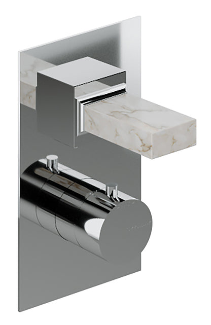 Rubinetterie Treemme 3M Kea RWIT 7A87 CC K1 + RWIT 7287 ZZ 30 Miscelatore Termostatico Doccia Incasso Muro 1 Uscita Con Piastra Due Fori Materiale Ottone Finitura Cromata Parte Interna Esterna Incluse Manopola Marmo Avorio Segesta