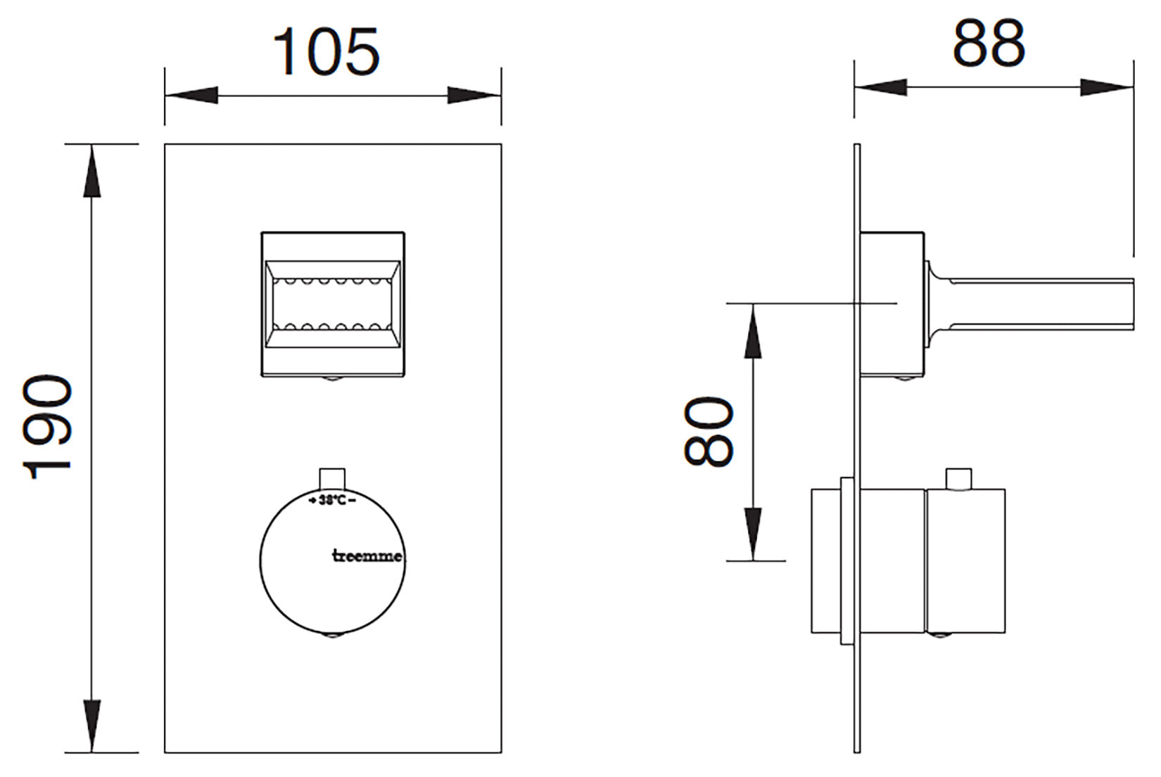 Rubinetterie Treemme 3M Kea RWIT 7A87 CC KO + RWIT 7287 ZZ 30 Miscelatore Termostatico Doccia Incasso Muro 1 Uscita Con Piastra Due Fori Manopola Materiale Ottone Finitura Cromata Parte Interna Esterna Incluse