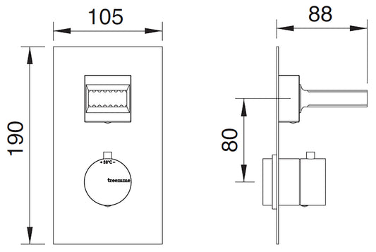 Rubinetterie Treemme 3M Kea RWIT 7A87 CC KO + RWIT 7287 ZZ 30 Miscelatore Termostatico Doccia Incasso Muro 1 Uscita Con Piastra Due Fori Manopola Materiale Ottone Finitura Cromata Parte Interna Esterna Incluse