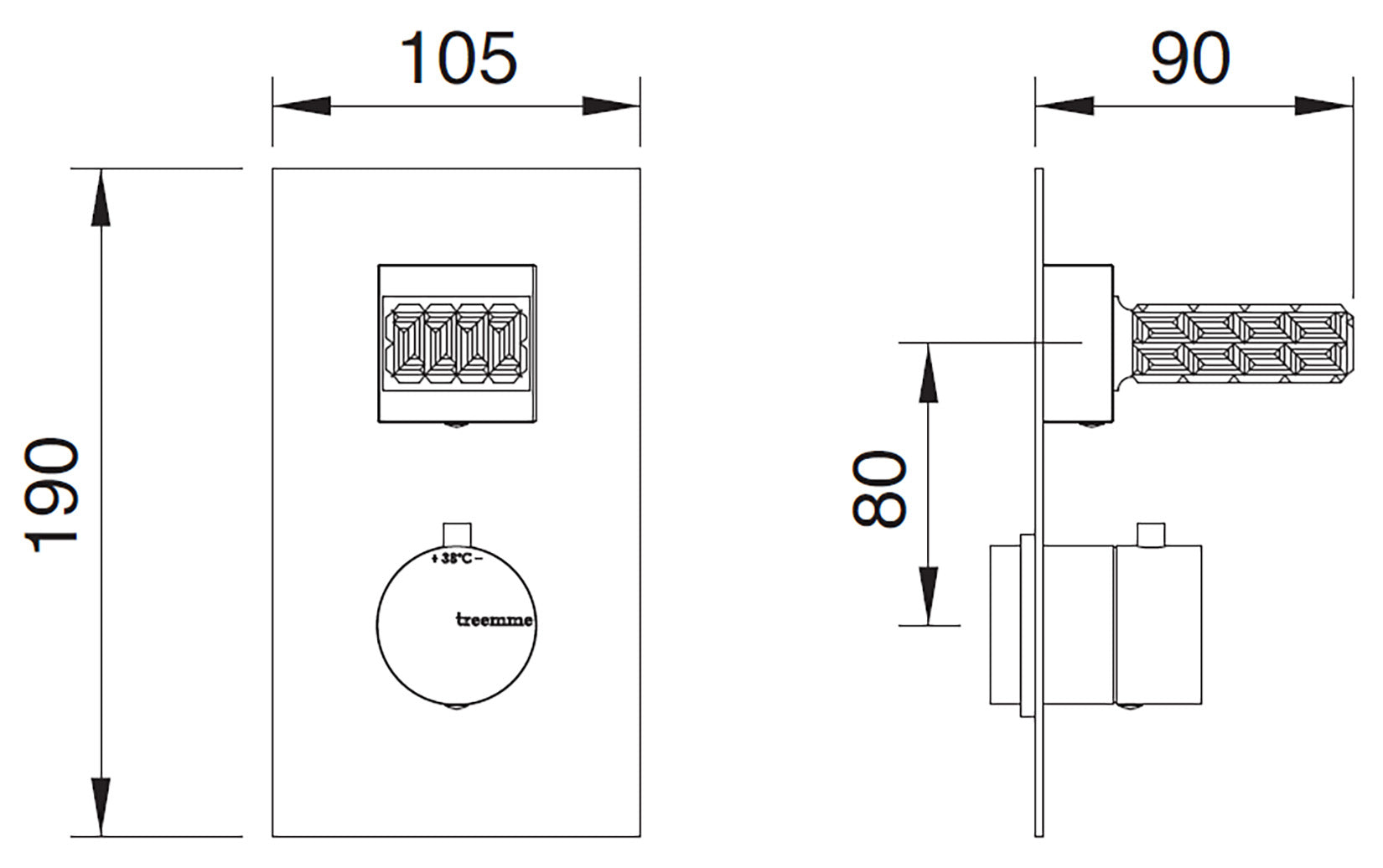 Rubinetterie Treemme 3M Kea RWIT 7A87 CC RO + RWIT 7287 ZZ 30 Miscelatore Termostatico Doccia Incasso Muro 1 Uscita Con Piastra Due Fori Materiale Ottone Finitura Cromata Parte Interna Esterna Incluse Manopola Cristallo Trasparente