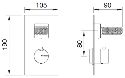 Rubinetterie Treemme 3M Kea RWIT 7A87 CC RO + RWIT 7287 ZZ 30 Miscelatore Termostatico Doccia Incasso Muro 1 Uscita Con Piastra Due Fori Materiale Ottone Finitura Cromata Parte Interna Esterna Incluse Manopola Cristallo Trasparente