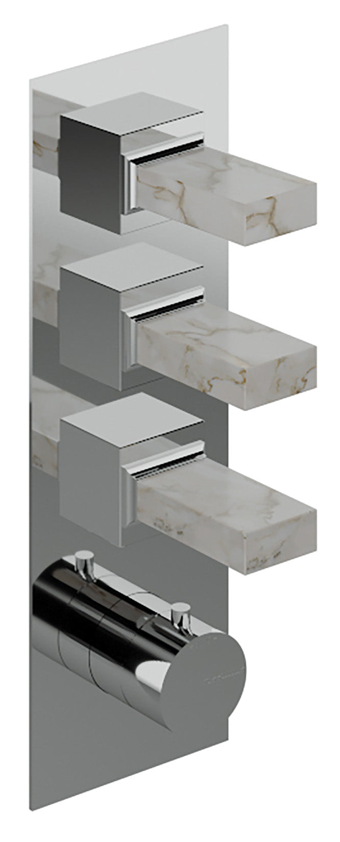 Rubinetterie Treemme 3M Kea RWIT 7A94 CC K1 + RWIT 7294 ZZ 30 Miscelatore Termostatico Doccia Incasso Muro 3 Uscite Con Piastra 4 Fori Tre Manopole in Marmo Avorio Segesta Materiale Ottone Finitura Cromata Parte Interna Esterna Incluse