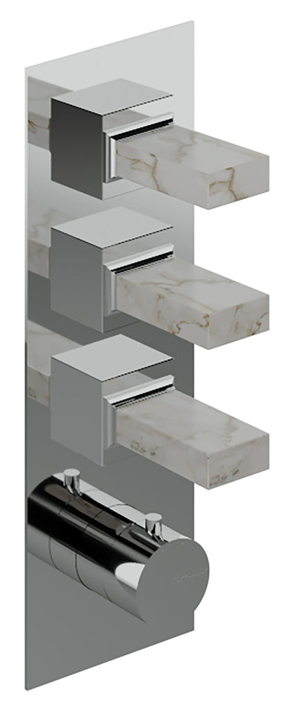 Rubinetterie Treemme 3M Kea RWIT 7A94 CC K1 + RWIT 7294 ZZ 30 Miscelatore Termostatico Doccia Incasso Muro 3 Uscite Con Piastra 4 Fori Tre Manopole in Marmo Avorio Segesta Materiale Ottone Finitura Cromata Parte Interna Esterna Incluse