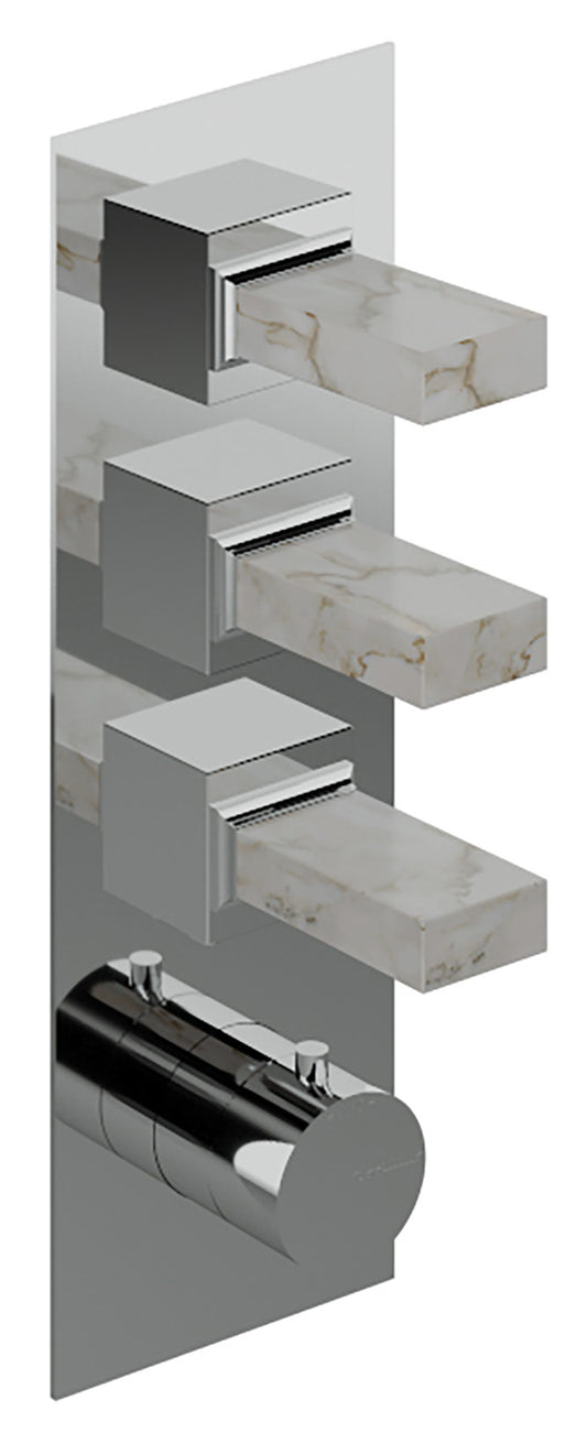 Rubinetterie Treemme 3M Kea RWIT 7A94 CC K1 + RWIT 7294 ZZ 30 Miscelatore Termostatico Doccia Incasso Muro 3 Uscite Con Piastra 4 Fori Tre Manopole in Marmo Avorio Segesta Materiale Ottone Finitura Cromata Parte Interna Esterna Incluse