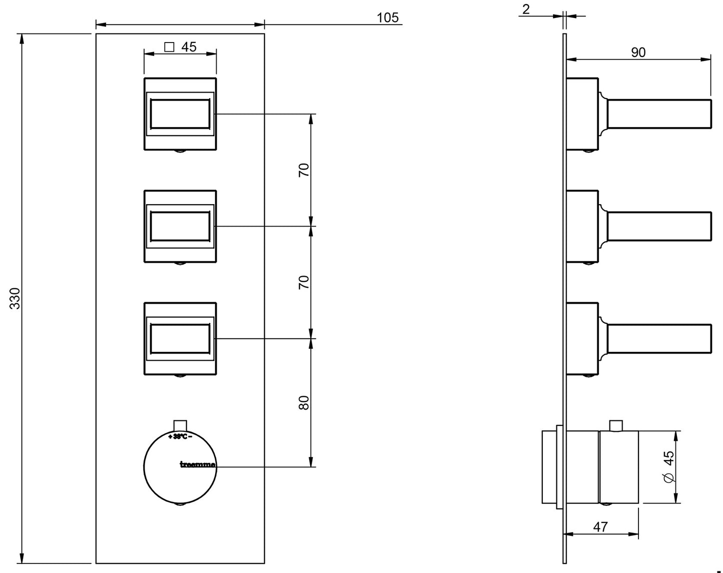Rubinetterie Treemme 3M Kea RWIT 7A94 CC K1 + RWIT 7294 ZZ 30 Miscelatore Termostatico Doccia Incasso Muro 3 Uscite Con Piastra 4 Fori Tre Manopole in Marmo Avorio Segesta Materiale Ottone Finitura Cromata Parte Interna Esterna Incluse