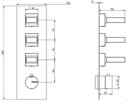 Rubinetterie Treemme 3M Kea RWIT 7A94 CC K1 + RWIT 7294 ZZ 30 Miscelatore Termostatico Doccia Incasso Muro 3 Uscite Con Piastra 4 Fori Tre Manopole in Marmo Avorio Segesta Materiale Ottone Finitura Cromata Parte Interna Esterna Incluse