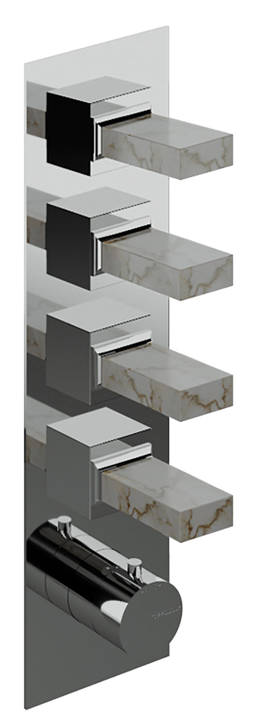 Rubinetterie Treemme 3M Kea RWIT 7A97 CC K1 + RWIT 7297 ZZ 30 Miscelatore Termostatico Doccia Incasso Muro 4 Uscite Con Piastra 5 Fori Quattro Manopole in Marmo Avorio Segesta Materiale Ottone Finitura Cromata Parte Interna Esterna Incluse