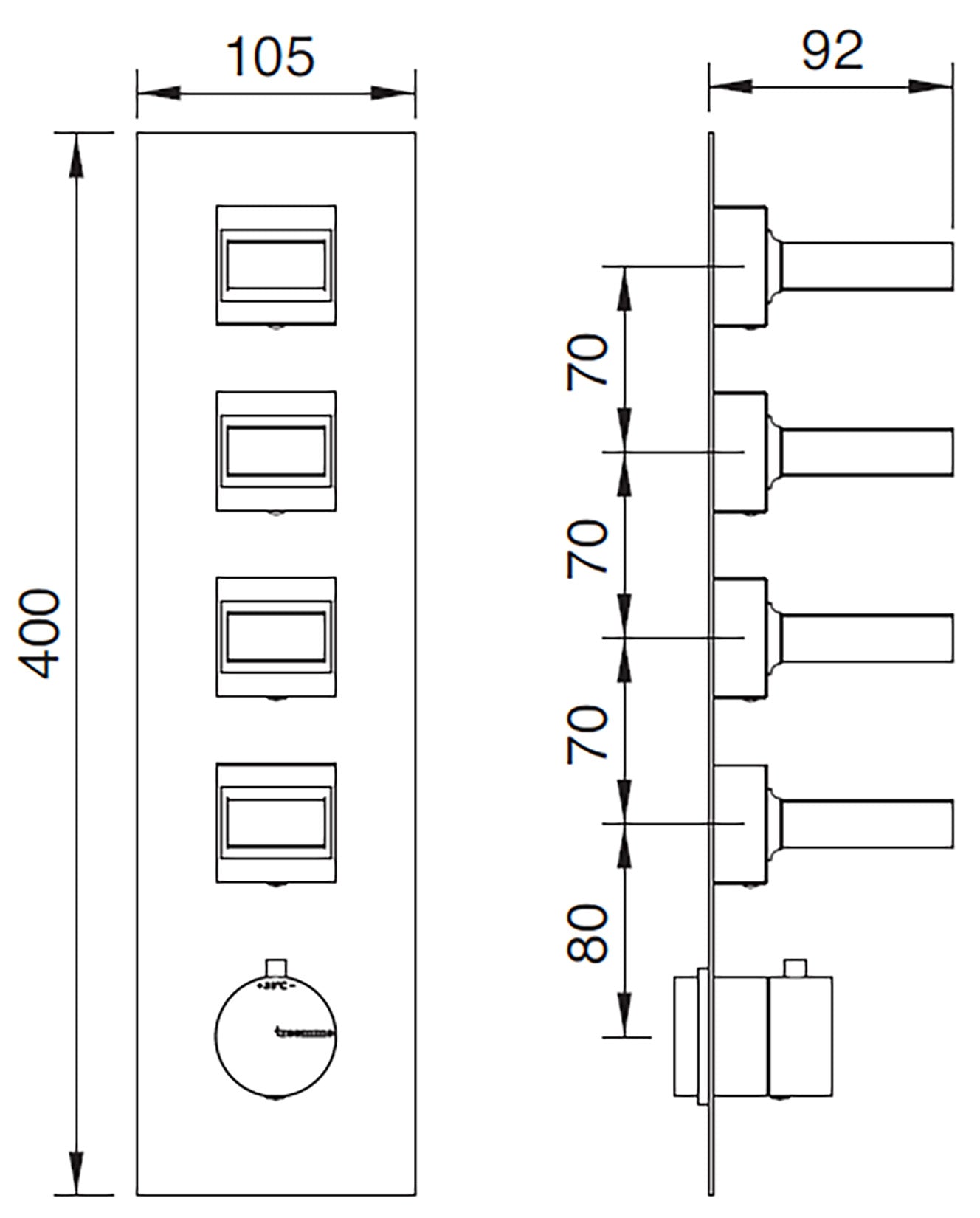 Rubinetterie Treemme 3M Kea RWIT 7A97 CC K1 + RWIT 7297 ZZ 30 Miscelatore Termostatico Doccia Incasso Muro 4 Uscite Con Piastra 5 Fori Quattro Manopole in Marmo Avorio Segesta Materiale Ottone Finitura Cromata Parte Interna Esterna Incluse