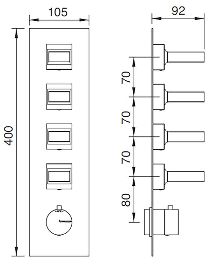 Rubinetterie Treemme 3M Kea RWIT 7A97 CC K1 + RWIT 7297 ZZ 30 Miscelatore Termostatico Doccia Incasso Muro 4 Uscite Con Piastra 5 Fori Quattro Manopole in Marmo Avorio Segesta Materiale Ottone Finitura Cromata Parte Interna Esterna Incluse