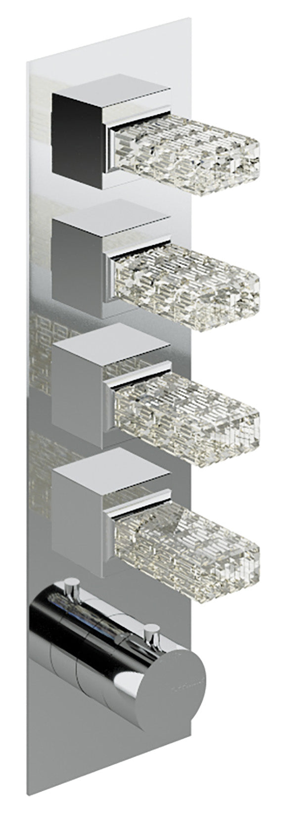 Rubinetterie Treemme 3M Kea RWIT 7A97 CC RO + RWIT 7297 ZZ 30 Miscelatore Termostatico Doccia Incasso Muro 4 Uscite Con Piastra 5 Fori Quattro Manopole in Cristallo Trasparente Materiale Ottone Finitura Cromata Parte Interna Esterna Incluse