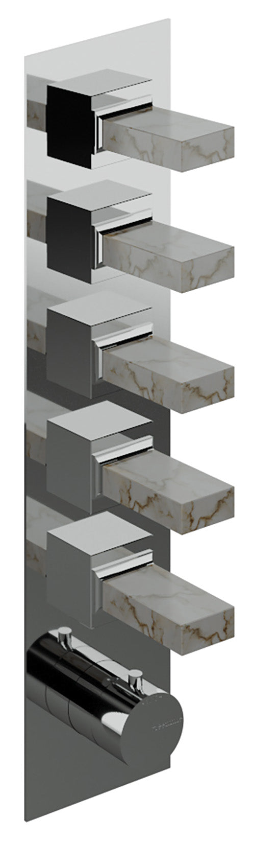 Rubinetterie Treemme 3M Kea RWIT 7A98 CC K1 + RWIT 7298 ZZ 30 Miscelatore Termostatico Doccia Incasso Muro 5 Uscite Con Piastra 6 Fori Cinque Manopole in Marmo Avorio Segesta Materiale Ottone Finitura Cromata Parte Interna Esterna Incluse