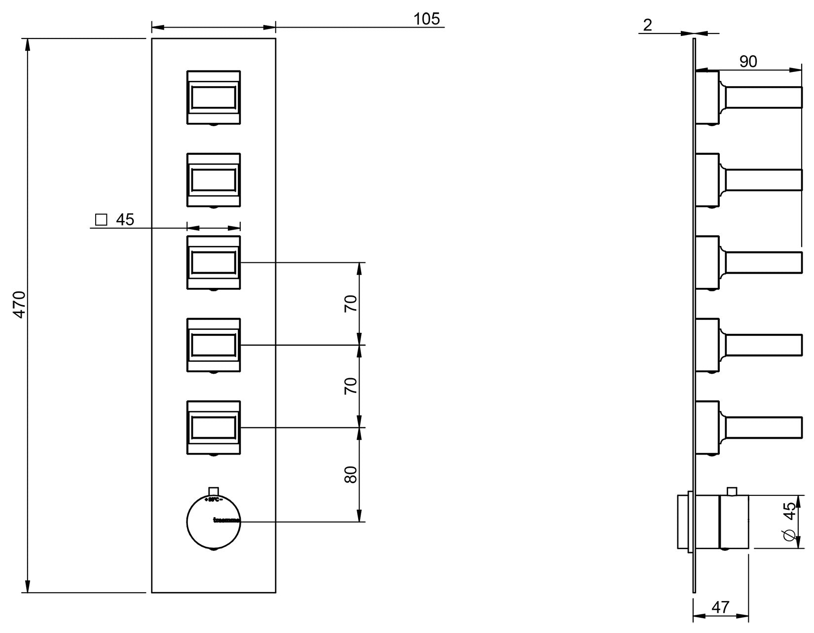 Rubinetterie Treemme 3M Kea RWIT 7A98 CC K1 + RWIT 7298 ZZ 30 Miscelatore Termostatico Doccia Incasso Muro 5 Uscite Con Piastra 6 Fori Cinque Manopole in Marmo Avorio Segesta Materiale Ottone Finitura Cromata Parte Interna Esterna Incluse