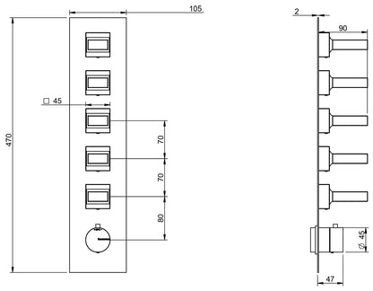 Rubinetterie Treemme 3M Kea RWIT 7A98 CC K1 + RWIT 7298 ZZ 30 Miscelatore Termostatico Doccia Incasso Muro 5 Uscite Con Piastra 6 Fori Cinque Manopole in Marmo Avorio Segesta Materiale Ottone Finitura Cromata Parte Interna Esterna Incluse