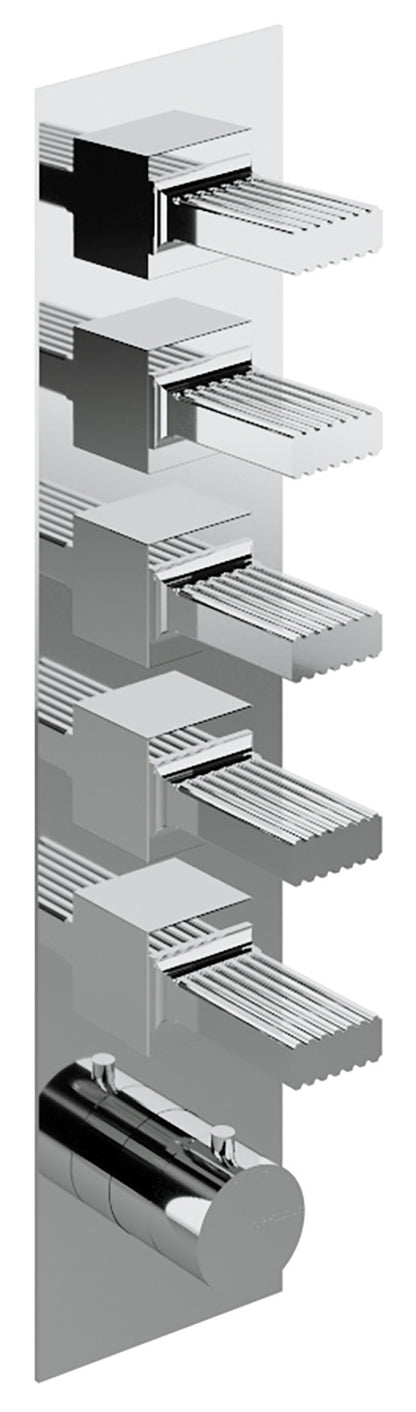 Rubinetterie Treemme 3M Kea RWIT 7A98 CC KO + RWIT 7298 ZZ 30 Miscelatore Termostatico Doccia Incasso Muro 5 Uscite Con Piastra 6 Fori Cinque Manopole in Ottone Materiale Ottone Finitura Cromata Parte Interna Esterna Incluse