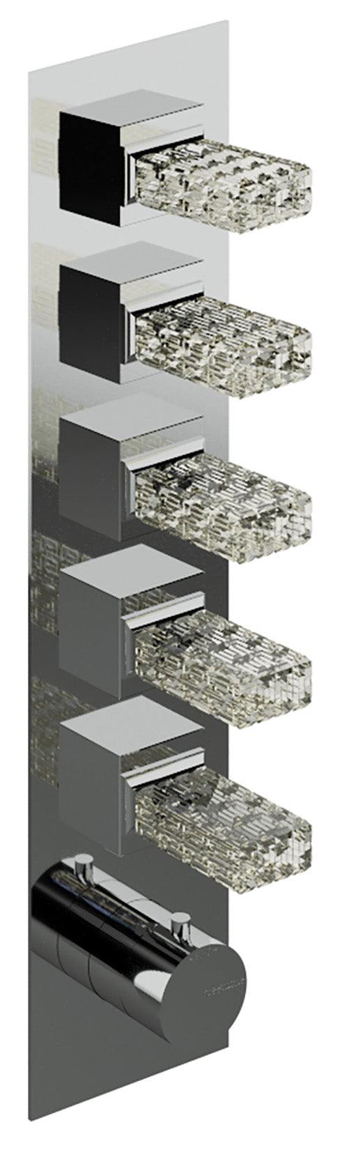 Rubinetterie Treemme 3M Kea RWIT 7A98 CC RO + RWIT 7298 ZZ 30 Miscelatore Termostatico Doccia Incasso Muro 5 Uscite Con Piastra 6 Fori Cinque Manopole in Cristallo Trasparente Materiale Ottone Finitura Cromata Parte Interna Esterna Incluse