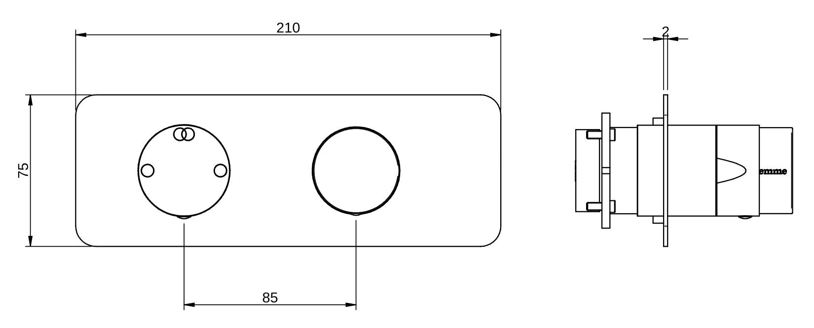 Rubinetterie Treemme 3M Nanotech RWIT 54E2 CC 03 + RWIT 22A2 ZZ 01 Miscelatore Monocomando Doccia Incasso Muro Con Deviatore 2 Uscite Meccanico Due Fori 1 Leva Con Piastra Orizzontale Staffa Per Cartongesso Ottone Cromata Parte Interna Esterna Incluse