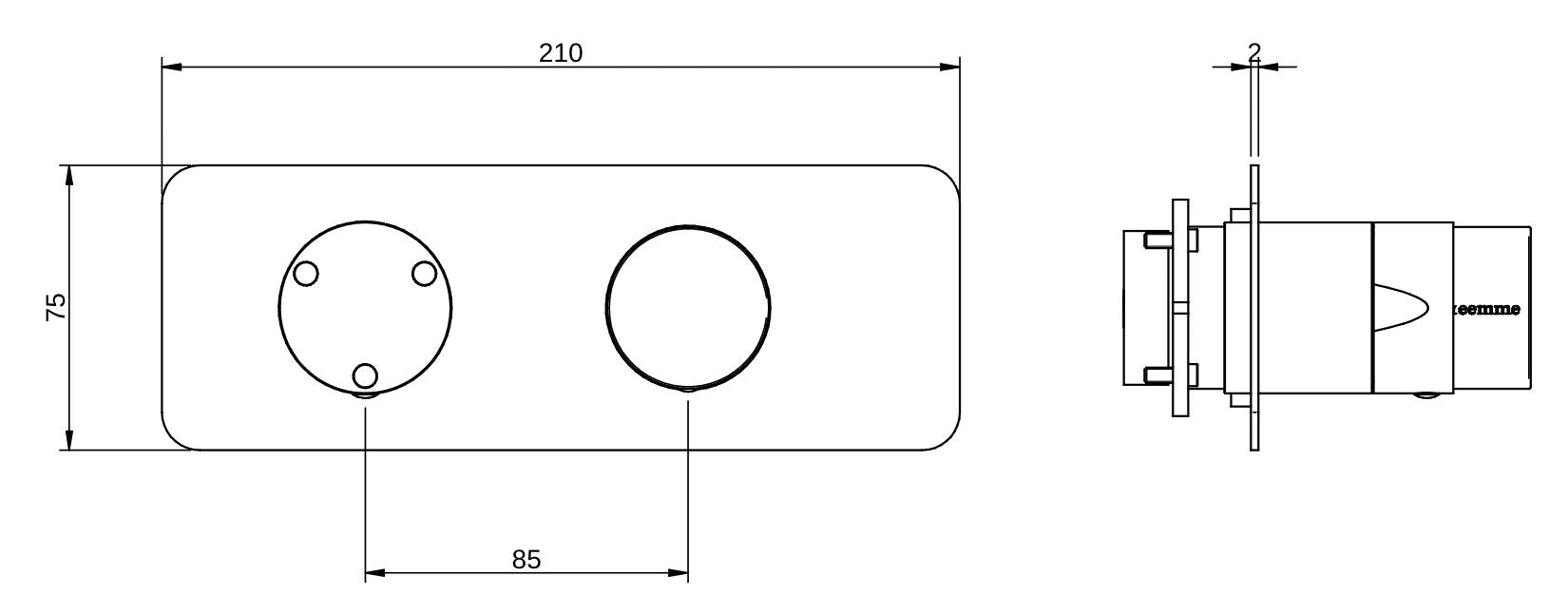 Rubinetterie Treemme 3M Nanotech RWIT 54E3 CC 03 + RWIT 22A2 ZZ 01 Miscelatore Monocomando Doccia Incasso Muro Con Deviatore 3 Uscite Meccanico Due Fori 1 Leva Con Piastra Orizzontale Staffa Per Cartongesso Ottone Cromata Parte Interna Esterna Incluse