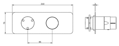 Rubinetterie Treemme 3M Nanotech RWIT 54E3 CC 03 + RWIT 22A2 ZZ 01 Miscelatore Monocomando Doccia Incasso Muro Con Deviatore 3 Uscite Meccanico Due Fori 1 Leva Con Piastra Orizzontale Staffa Per Cartongesso Ottone Cromata Parte Interna Esterna Incluse