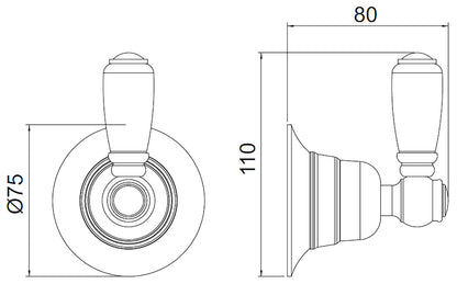 Rubinetterie Treemme 3M Old Italy Sogno RWIT 4462 CC 41 + RWIT 4462 ZZ 72 Rubinetto D'Arresto Deviatore Ad Incasso a 2 Uscite Installazione Parete Monoforo Materiale Ottone Finitura Cromata 1 Leva Ceramica Bianco Parte Interna Esterna Incluse