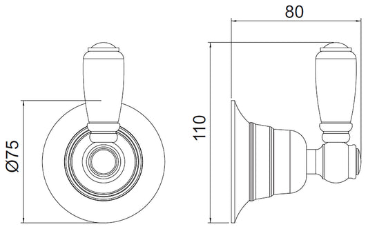 Rubinetterie Treemme 3M Old Italy Sogno RWIT 4462 CC 41 + RWIT 4465 ZZ 72 Rubinetto D'Arresto Deviatore Ad Incasso a 3 Uscite Installazione Parete Monoforo Materiale Ottone Finitura Cromata 1 Leva Ceramica Bianco Parte Interna Esterna Incluse