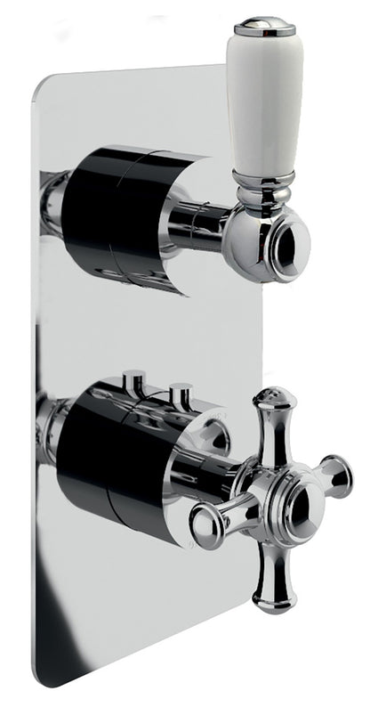 Rubinetterie Treemme 3M Old Italy Sogno RWIT 4487 CC SO + RWIT 7287 ZZ 30 Miscelatore Doccia Termostatico Incasso Muro 1 Uscita Due Fori 1 Leva Ceramica Bianca Stile Classico Piastra Doppio Orientamento Ottone Cromato Parte Interna Esterna Incluse