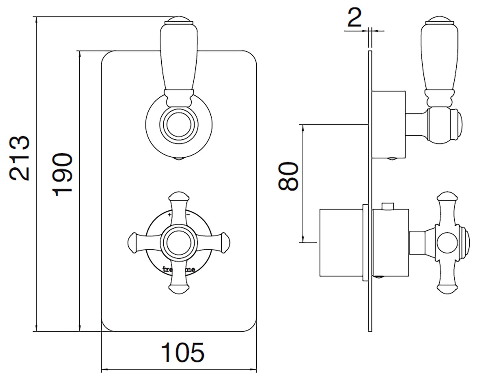 Rubinetterie Treemme 3M Old Italy Sogno RWIT 4487 CC SO + RWIT 7287 ZZ 30 Miscelatore Doccia Termostatico Incasso Muro 1 Uscita Due Fori 1 Leva Ceramica Bianca Stile Classico Piastra Doppio Orientamento Ottone Cromato Parte Interna Esterna Incluse