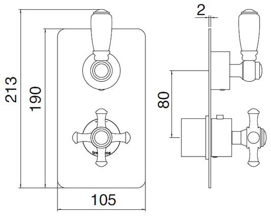 Rubinetterie Treemme 3M Old Italy Sogno RWIT 4487 CC SO + RWIT 7287 ZZ 30 Miscelatore Doccia Termostatico Incasso Muro 1 Uscita Due Fori 1 Leva Ceramica Bianca Stile Classico Piastra Doppio Orientamento Ottone Cromato Parte Interna Esterna Incluse