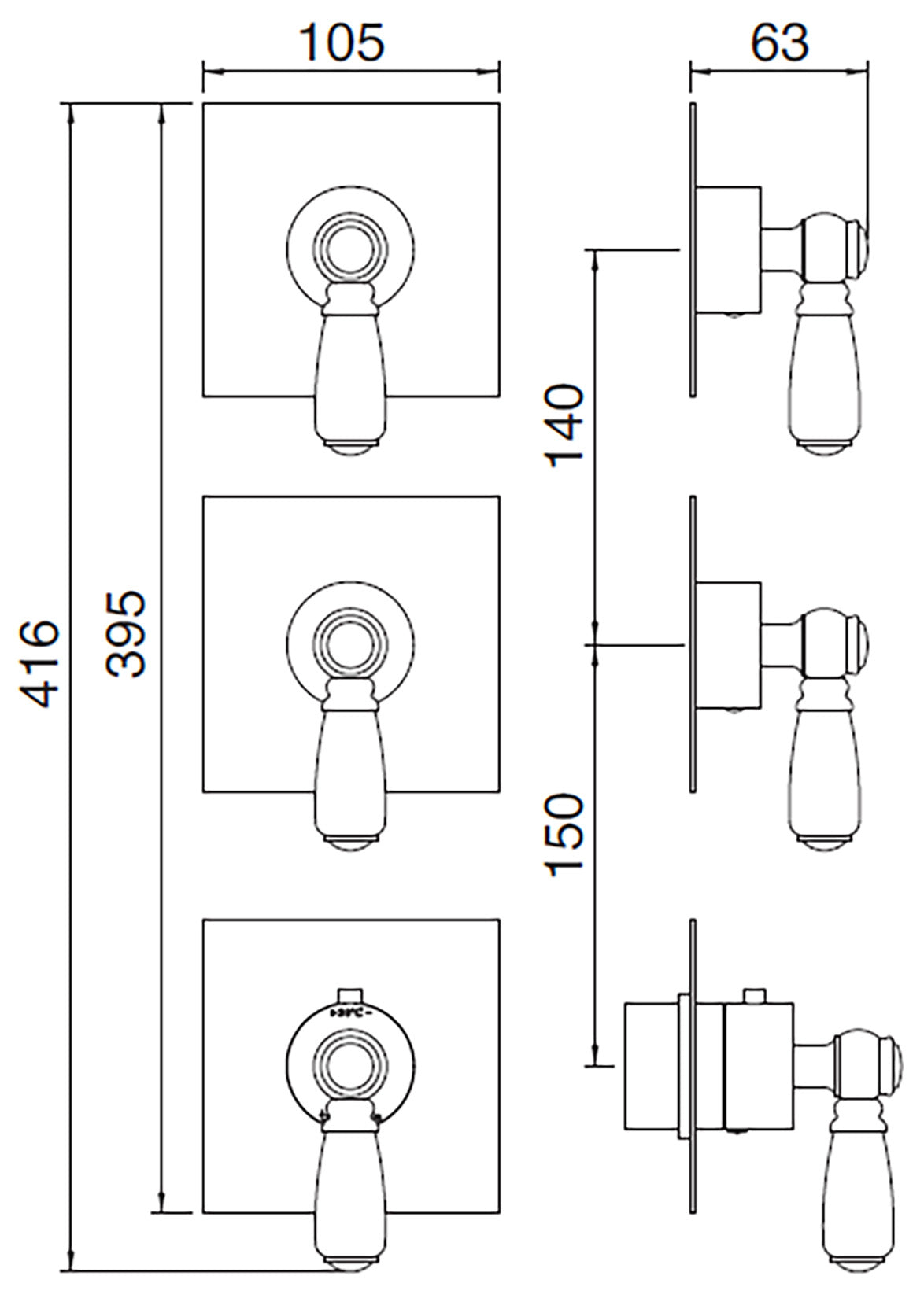 Rubinetterie Treemme 3M Old Italy Sogno RWIT 7274 CC 46 + RWIT 7274 ZZ 40 Miscelatore Doccia Termostatico Incasso Muro 2 Uscite 3 Fori 3 Leve Ceramica Bianca Stile Classico Senza Piastra Doppio Orientamento Ottone Cromato Parte Interna Esterna Incluse