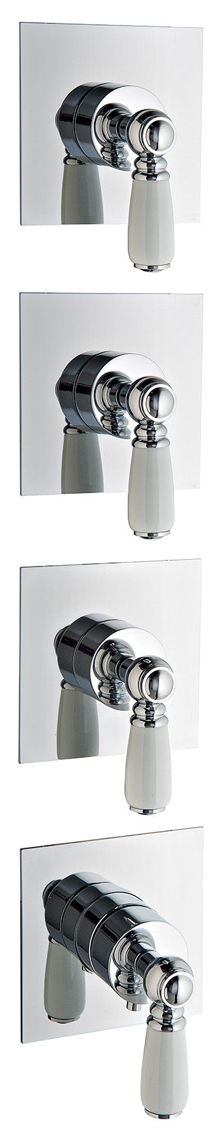 Rubinetterie Treemme 3M Old Italy Sogno RWIT 7275 CC 46 + RWIT 7275 ZZ 40 Miscelatore Doccia Termostatico Incasso Muro 3 Uscite 4 Fori Quattro Leve Ceramica Bianca Stile Classico Senza Piastra Doppio Orientamento Ottone Cromo Parte Interna Esterna Incluse