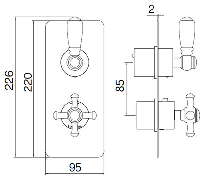 Rubinetterie Treemme 3M Old Italy Sogno RWIT 8A46 CC 41 + RWIT 8A46 ZZ 20 Miscelatore Doccia Termostatico Incasso Muro Deviatore 2 Uscite Due Fori 1 Leva Ceramica Bianca Stile Classico Piastra Staffa Cartongesso Ottone Cromo Parte Interna Esterna Incluse