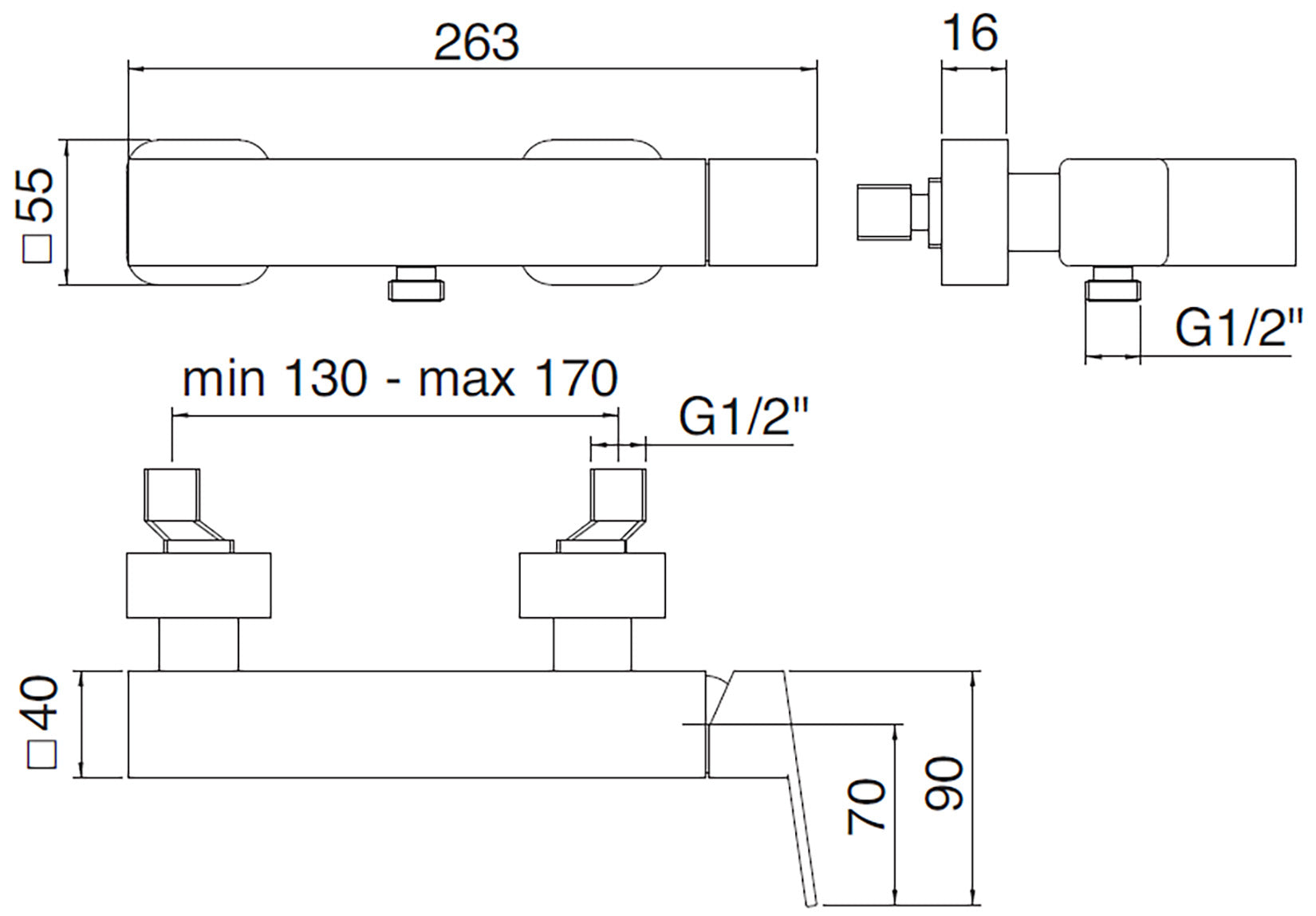Rubinetterie Treemme 3M Pa36 IT 8B56 CC QF ZZ Miscelatore Meccanico Monocomando Esterno Doccia Muro 1 Via 2 Fori 1 Leva Materiale Ottone Finitura Cromata