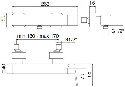 Rubinetterie Treemme 3M Pa36 IT 8B56 CC QF ZZ Miscelatore Meccanico Monocomando Esterno Doccia Muro 1 Via 2 Fori 1 Leva Materiale Ottone Finitura Cromata