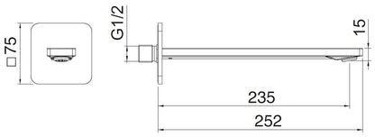 Rubinetterie Treemme 3M Pa36 IT 8B61 CC ZZ ZZ Bocca a Muro 235 mm Getto Erogazione Uscita Acqua Installazione Parete Materiale Ottone Finitura Cromata Stile Moderno Monoforo Lunghezza 252 mm Portata Acqua 6 Litri Al Minuto