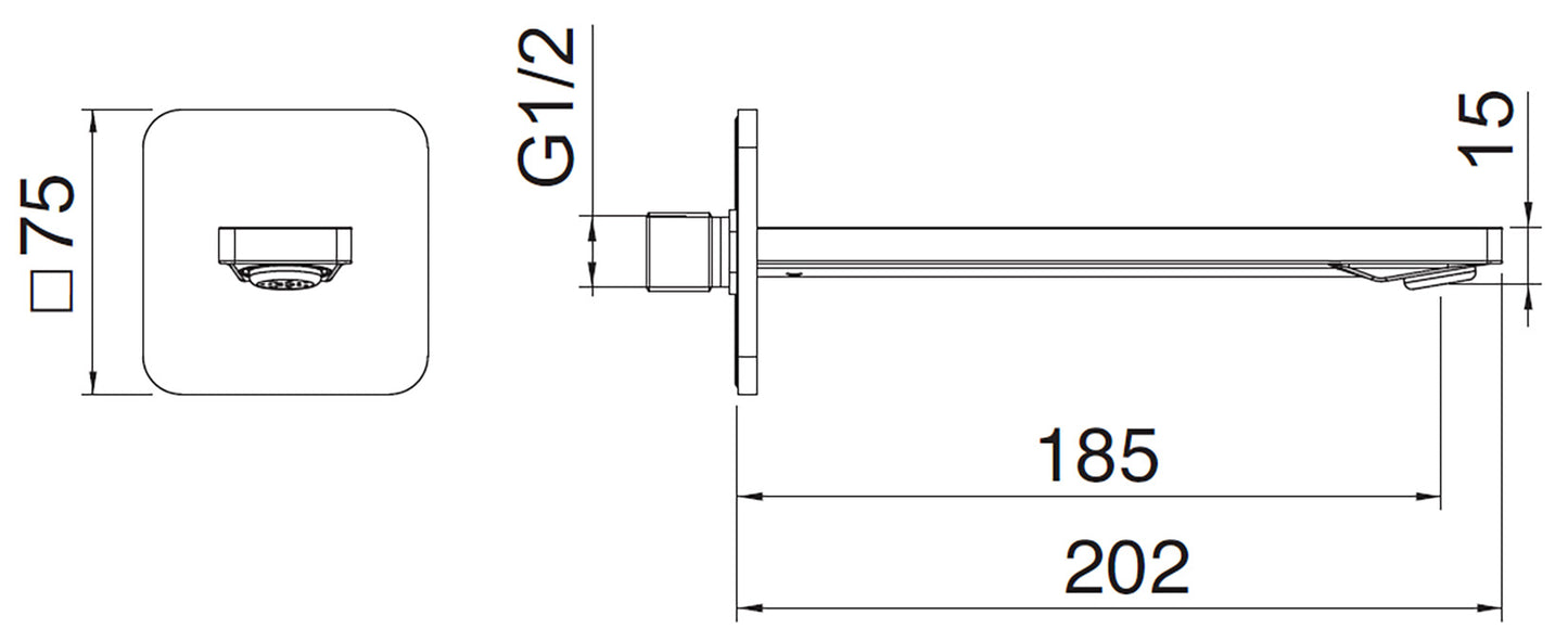 Rubinetterie Treemme 3M Pa36 IT 8B63 CC ZZ HF Bocca a Muro Per Vasca 185 mm Getto Erogazione Uscita Acqua Installazione Parete Materiale Ottone Finitura Cromata Stile Moderno Monoforo Lunghezza 202 mm Portata Acqua 22 Litri Al Minuto